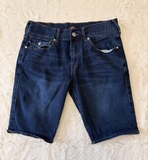 True Religion Men's Ricky Relaxed Straight Denim Shorts Dark Wash Blue Sz 32
